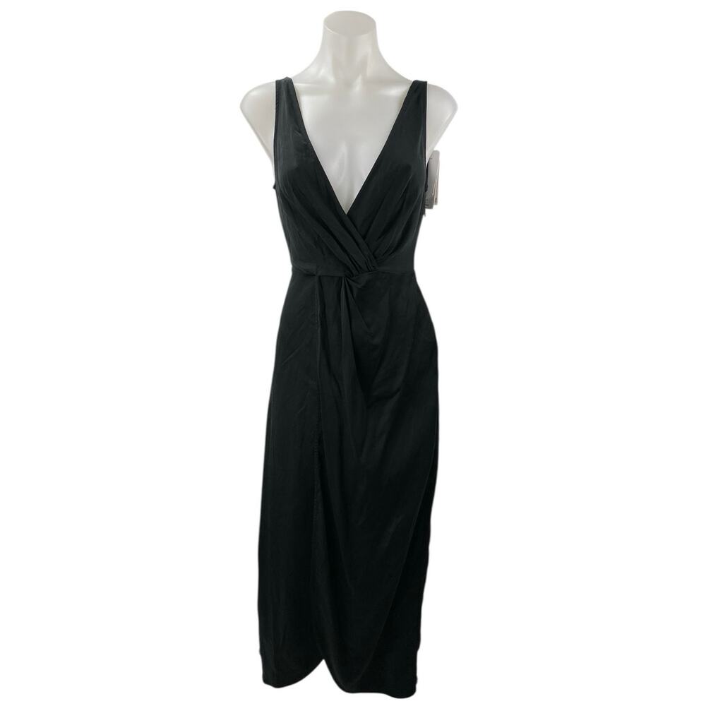 NEW & Other Stories Black Faux Wrap Sleeveless V-neck Midi Tank A-Line Dress 0